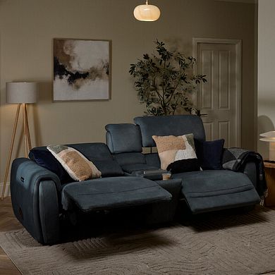 Arabella 2.5 Seater Recliner Console Sofa with Smart Screen in Dexter Shadow Fabric