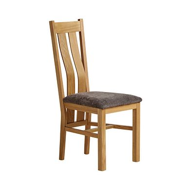 Arched Back Natural Solid Oak Chair with Plain Charcoal Fabric Seat
