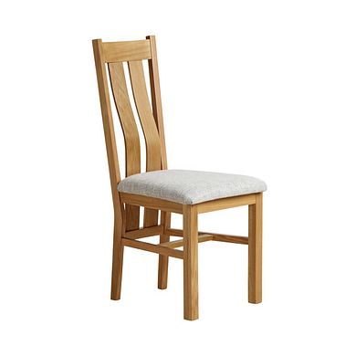Arched Back Natural Solid Oak Chair with Plain Grey Fabric Seat