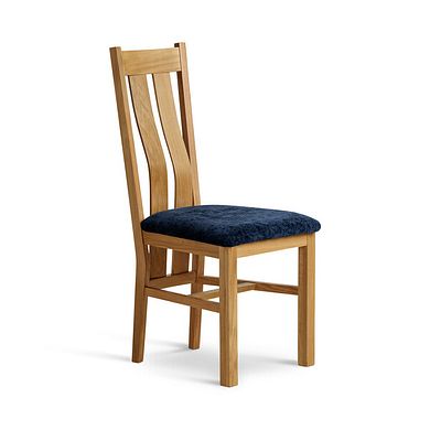 Arched Back Natural Solid Oak Chair with Brooklyn Hummingbird Blue Crushed Chenille Seat