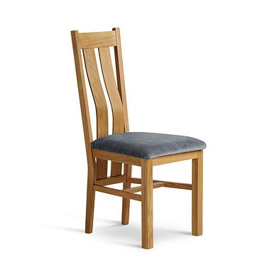 Arched Back Natural Solid Oak Chair with Heritage Granite Velvet Seat