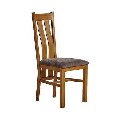 Arched Back Rustic Solid Oak Chair with Plain Charcoal Fabric Seat