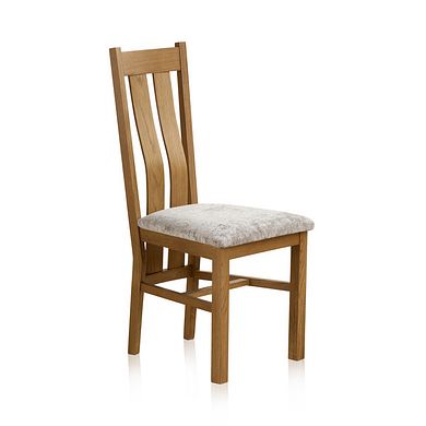 Arched Back Rustic Solid Oak Chair with Plain Truffle Fabric Seat
