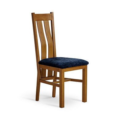 Arched Back Rustic Solid Oak Chair with Brooklyn Hummingbird Blue Crushed Chenille Seat