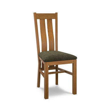 Arched Back Rustic Solid Oak Chair with Verona Green Fabric Seat