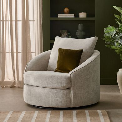 Malvern Swivel Cuddler Chair in Beige fabric