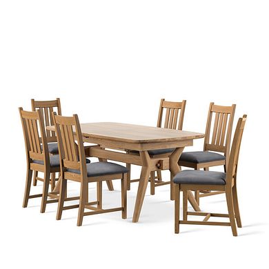 Bentley Natural Extending Dining Table and 6 Classic Natural Oak Chair with Verona Grey Fabric