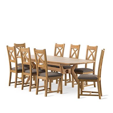 Bentley Natural Oak Extending Dining Table + 8 Cross Back Chairs with Plain Charcoal Seat Pads