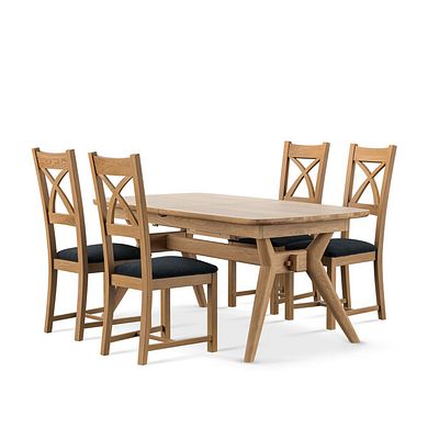 Bentley Natural Oak Extending Dining Table And 4 Cross Backs In Verona Charcoal 