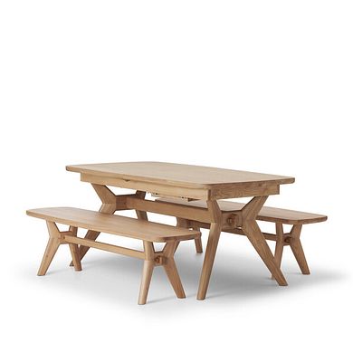 Bentley Natural Solid Oak Extending Dining Table + 2 Bentley Natural Oak Benches