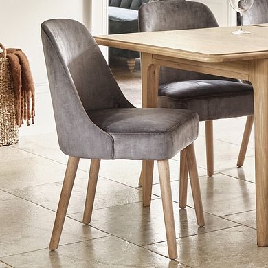 Bette Upholstered Chair with Oak Legs in Heritage Granite Velvet