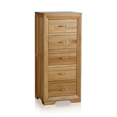 Bevel Natural Solid Oak 5 Drawer Tallboy