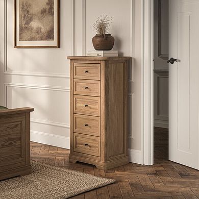 Brennan Natural Solid Oak 5 Drawer Tallboy
