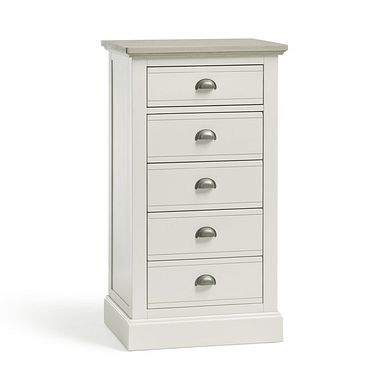 Brompton Painted Acacia and Ash Top 5 Drawer Tallboy - Solid Hardwood