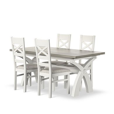 Brompton Painted Acacia and Ash Top Extending Dining Table + 4 Brompton Painted Acacia Dining Chairs with Plain Grey Fabric Seat Pads