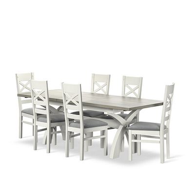 Brompton Painted Acacia and Ash Top Extending Dining Table And 6 Bromptons In Verona Grey 