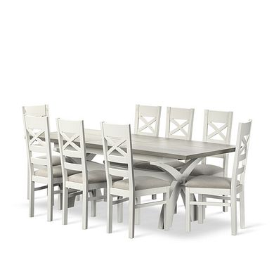 Brompton Painted Acacia and Ash Top Extending Dining Table And 8 Bromptons In Verona Cream