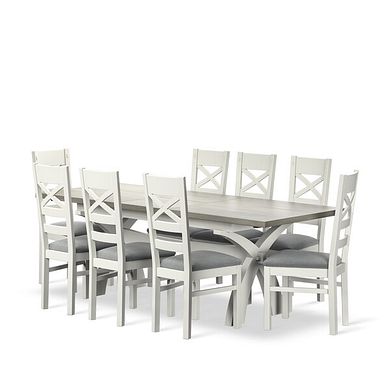 Brompton Painted Acacia and Ash Top Extending Dining Table And 8 Bromptons In Verona Grey 