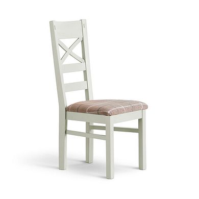 Brompton Painted Acacia Dining Chair with a Checked Beige Fabric Seat