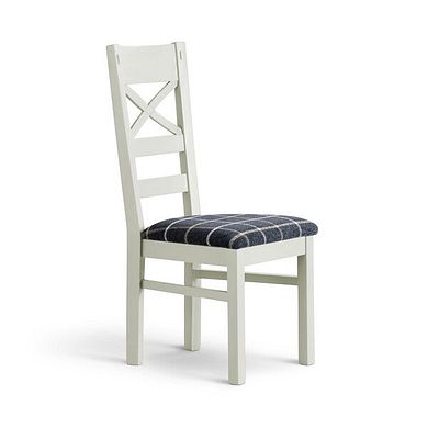 Brompton Painted Acacia Dining Chair with a Checked Slate Grey Fabric Seat