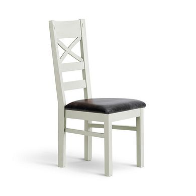 Brompton Painted Acacia Dining Chair with a Vintage Black Leather Look Fabric Seat