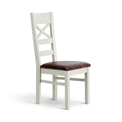 Brompton Painted Acacia Dining Chair with a Vintage Brown Leather Look Fabric Seat