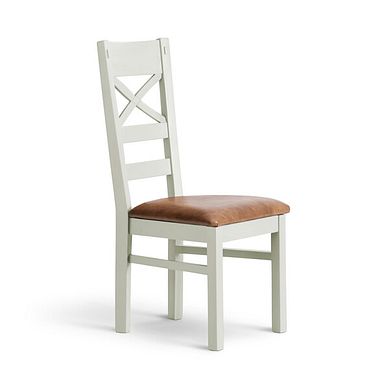 Brompton Painted Acacia Dining Chair with a Vintage Tan Leather Look Fabric Seat