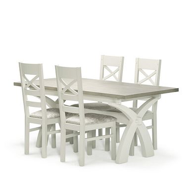 Brompton Painted Acacia and Ash Top 5ft 11" Table with 4 Brompton Chairs with Plain Truffle Fabric Pads