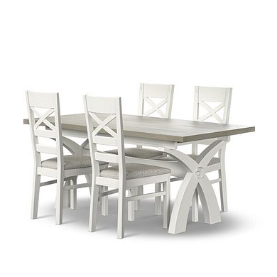 Brompton Dining Table + 4 Brompton Dining Chairs with Plain Grey Fabric Pads