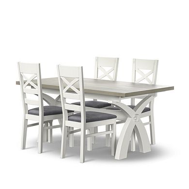 Brompton Dining Table + 4 Brompton Dining Chairs with Dappled Silver Fabric Pads