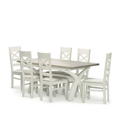 Brompton Painted Acacia and Ash Top 5ft 11" Table with 6 Brompton Chairs with Plain Truffle Fabric Pads