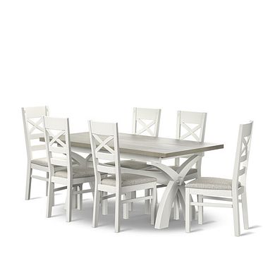Brompton Dining Table + 6 Brompton Dining Chairs with Plain Grey Fabric Pads