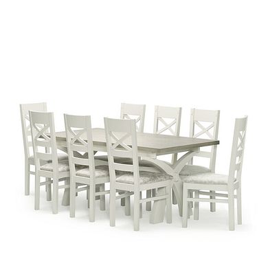 Brompton Painted Acacia and Ash Top 5ft 11" Table with 8 Brompton Chairs with Plain Truffle Fabric Pads