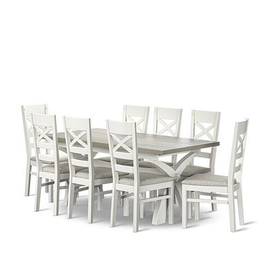 Brompton Dining Table + 8 Brompton Dining Chairs with Plain Grey Fabric Pads