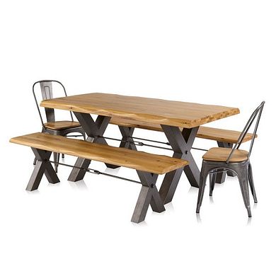 Dining Table with Benches | Solid Wood | Oak Furnitureland