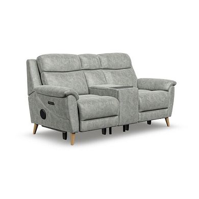 Brunel 2 Seater Recliner Sofa, Smart Screen & Speakers in Marble Silver Fabric