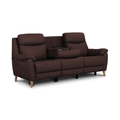 Brunel 3 Seater Electric Recliner Sofa with Multifunctional Middle Seat in Chestnut Leather
