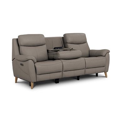 Brunel 3 Seater Electric Recliner Sofa with Multifunctional Middle Seat in Oyster Leather