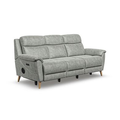 Brunel 3 Seater Recliner Sofa with Speakers in Marble Silver Fabric