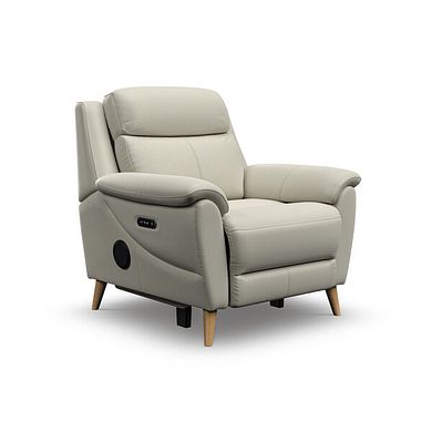 Brunel Electric Recliner Armchair with Speakers in Bone China Leather