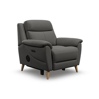 Brunel Electric Recliner Armchair with Speakers in Elephant Grey Leather