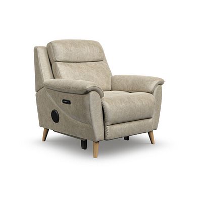 Brunel Electric Recliner Armchair with Speakers in Marble Cream Fabric