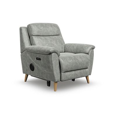 Brunel Electric Recliner Armchair with Speakers in Marble Silver Fabric
