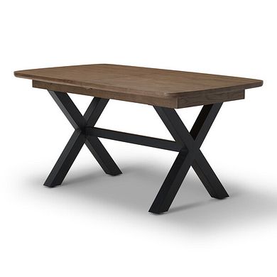 Camford Walnut Stained Solid Oak Boat Extending Dining Table with Cross Bar Legs