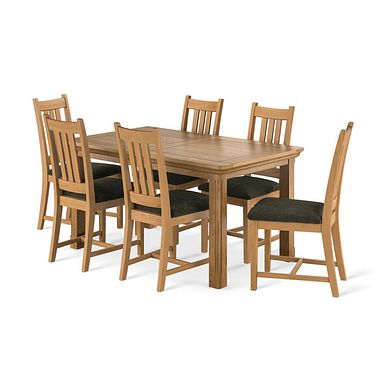 Canterbury Extending Dining Table and 6 Classic Natural Oak Chair with Verona Green Fabric