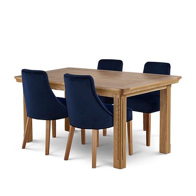 Canterbury Natural Oak Extending Dining Table + 4 Marlene Chairs with Oak Legs in Midnight Velvet