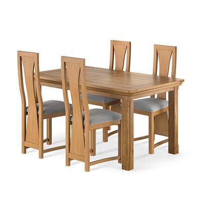 Canterbury Natural Oak Extending Dining Table And 4 Waterfalls In Verona Grey 