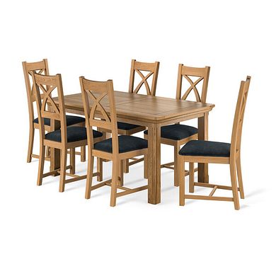 Canterbury Natural Oak Extending Dining Table And 6 Cross Backs In Verona Charcoal 