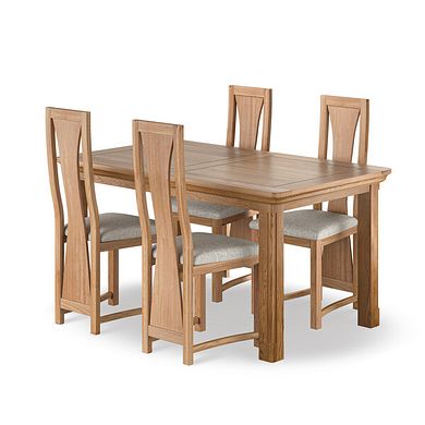 Canterbury Natural Oak Extending Dining Table + 4 Waterfall Natural Oak and Fabric Dining Chairs