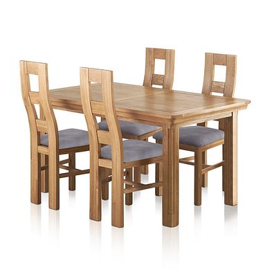 Canterbury Natural Solid Oak Extending Table and 4 Wave Back Chairs with Dappled Silver Seats
